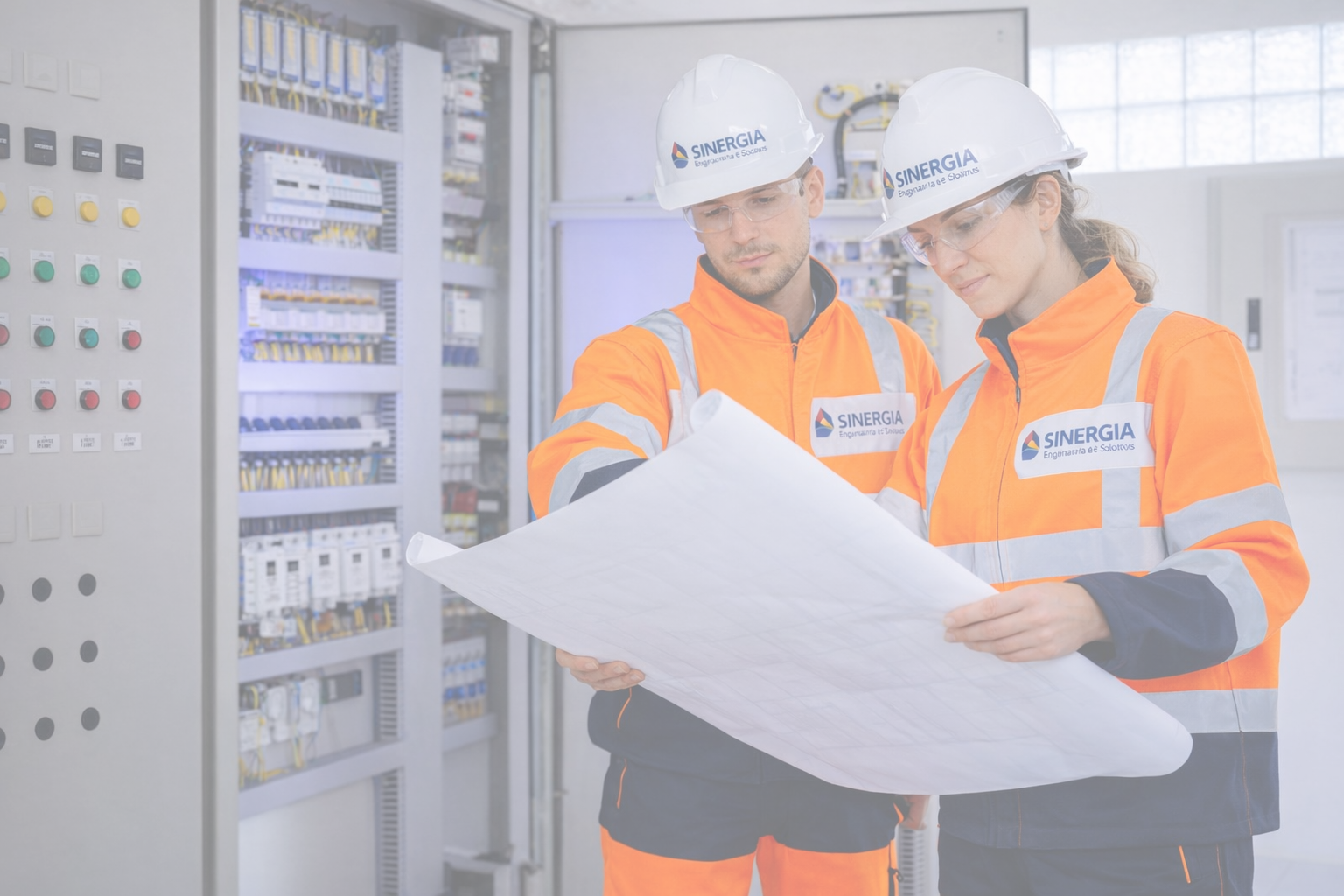 Equipe de engenheiros da Sinnergia em campo, usando EPI