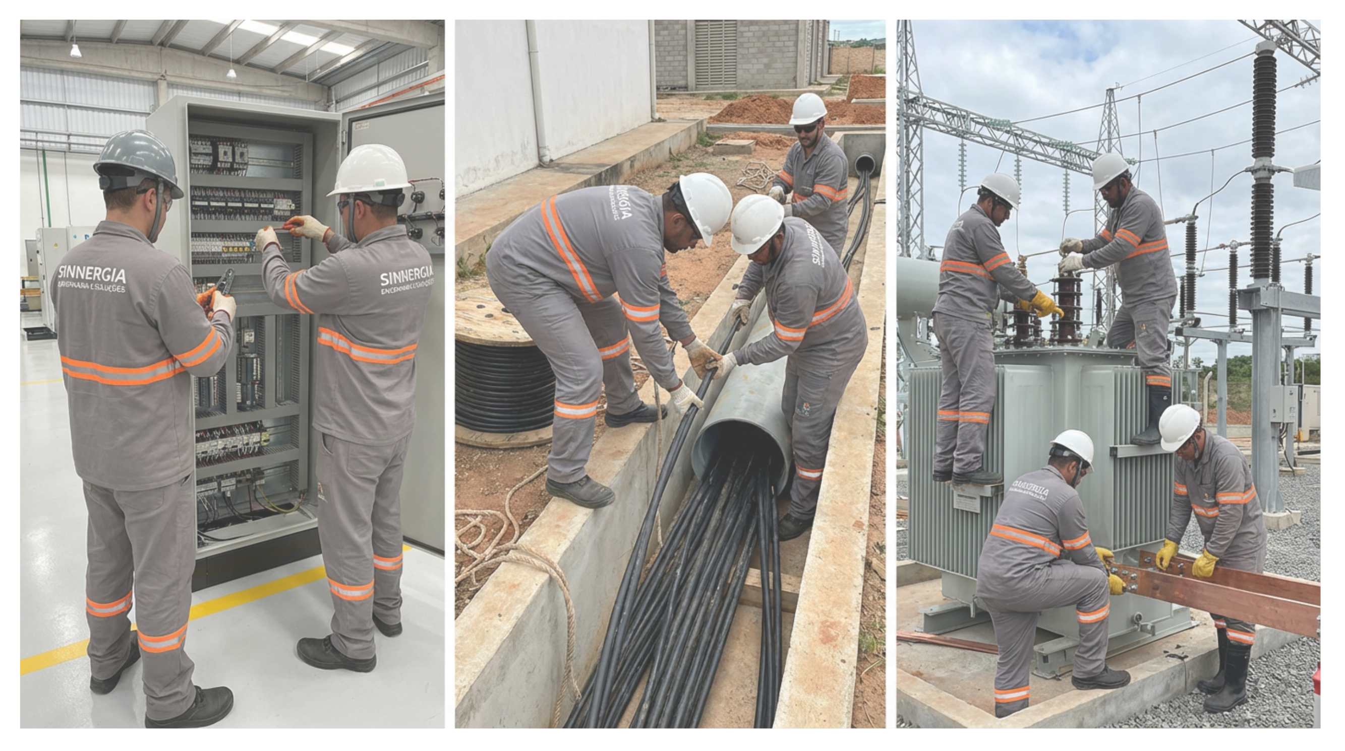 Equipe de engenheiros da Sinnergia em campo, usando EPI