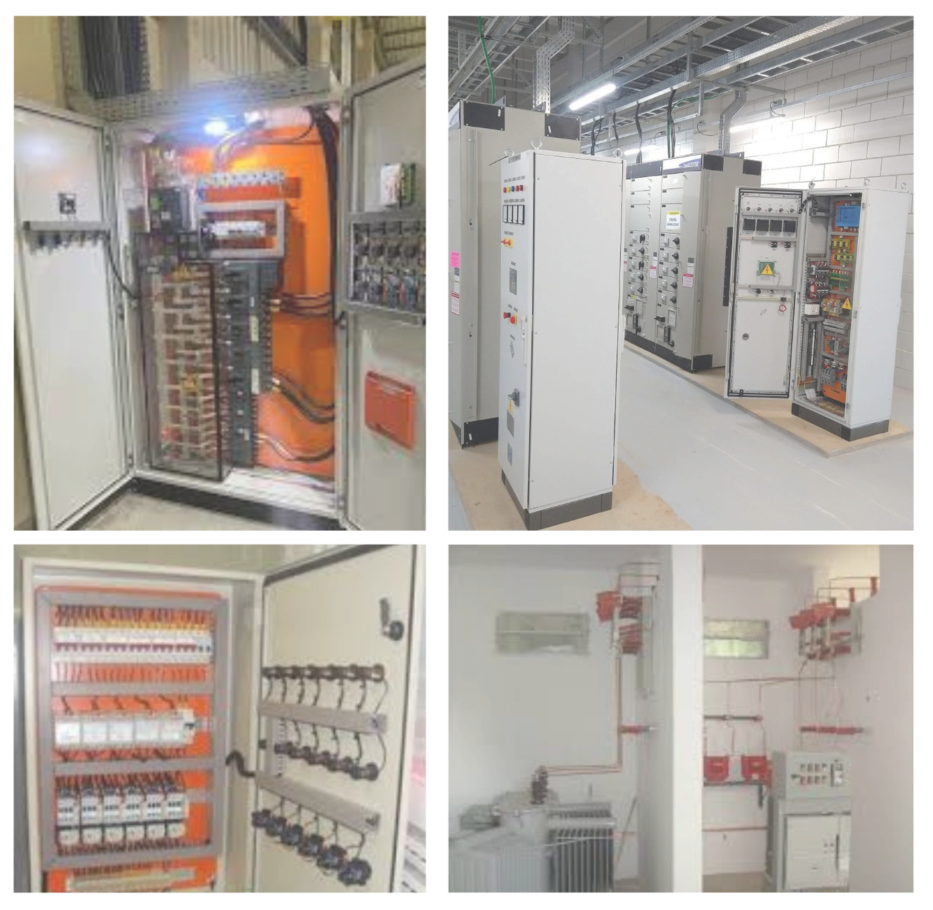 Montagem de subestação industrial com painéis elétricos